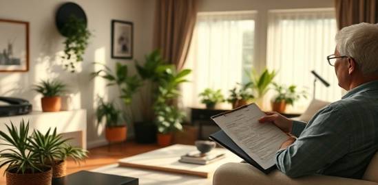thorough vehicle warranty, confident, certified, photorealistic, cozy living room with houseplants, highly detailed, person filing the document away, wide-field, earthy hues, diffused sunlight, shot with a 60mm lens.